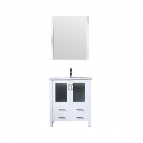 Volez 30" White Single Vanity, Integrated Top, White Integrated Square Sink and 28" Mirror w/ Faucet