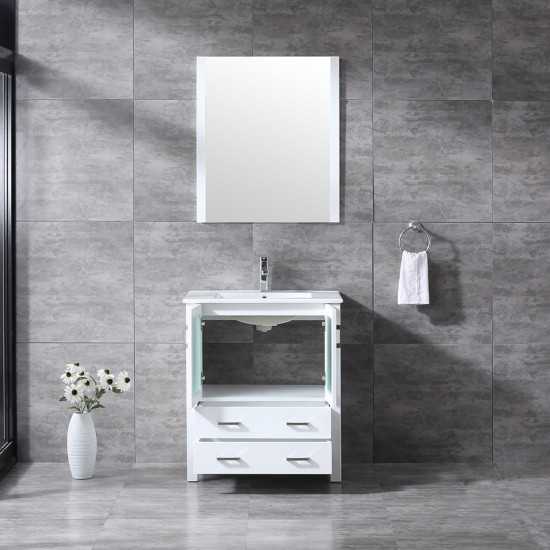 Volez 30" White Single Vanity, Integrated Top, White Integrated Square Sink and 28" Mirror w/ Faucet