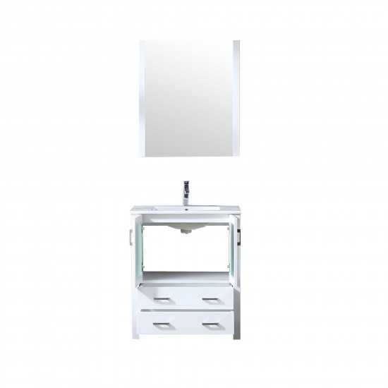 Volez 30" White Single Vanity, Integrated Top, White Integrated Square Sink and 28" Mirror w/ Faucet