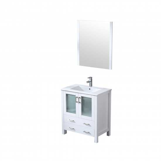 Volez 30" White Single Vanity, Integrated Top, White Integrated Square Sink and 28" Mirror w/ Faucet