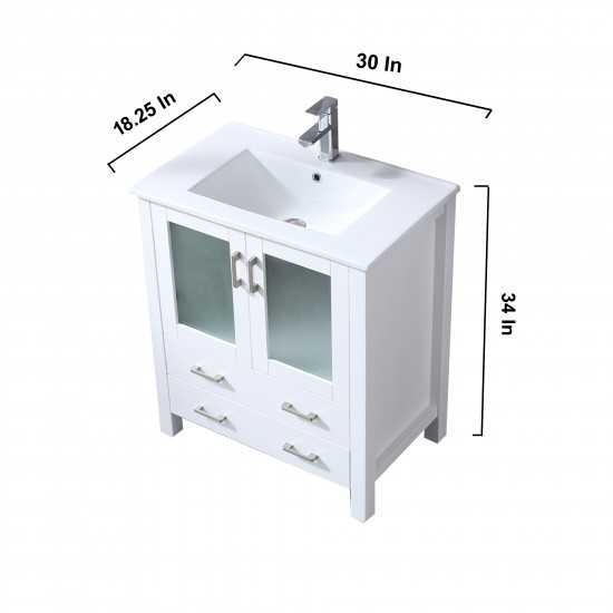 Volez 30" White Single Vanity, Integrated Top, White Integrated Square Sink and 28" Mirror w/ Faucet