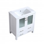 Volez 30" White Single Vanity, Integrated Top, White Integrated Square Sink and no Mirror