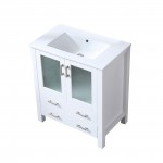 Volez 30" White Single Vanity, Integrated Top, White Integrated Square Sink and no Mirror