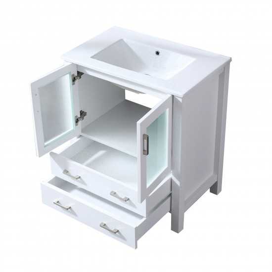 Volez 30" White Single Vanity, Integrated Top, White Integrated Square Sink and no Mirror