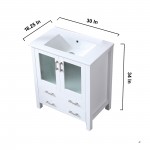 Volez 30" White Single Vanity, Integrated Top, White Integrated Square Sink and no Mirror