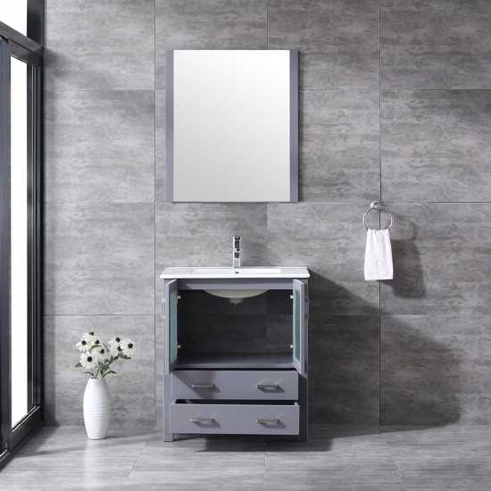 Volez 30" Dark Grey Single Vanity, Integrated Top, White Integrated Square Sink and 28" Mirror w/ Faucet