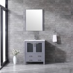 Volez 30" Dark Grey Single Vanity, Integrated Top, White Integrated Square Sink and 28" Mirror w/ Faucet