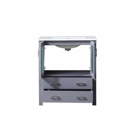 Volez 30" Dark Grey Single Vanity, Integrated Top, White Integrated Square Sink and no Mirror