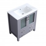 Volez 30" Dark Grey Single Vanity, Integrated Top, White Integrated Square Sink and no Mirror