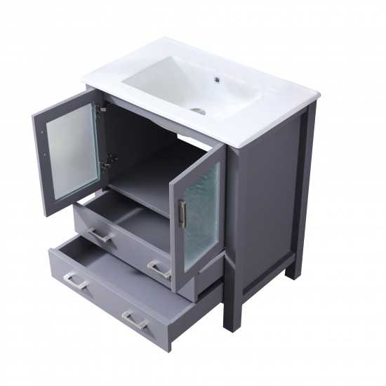 Volez 30" Dark Grey Single Vanity, Integrated Top, White Integrated Square Sink and no Mirror