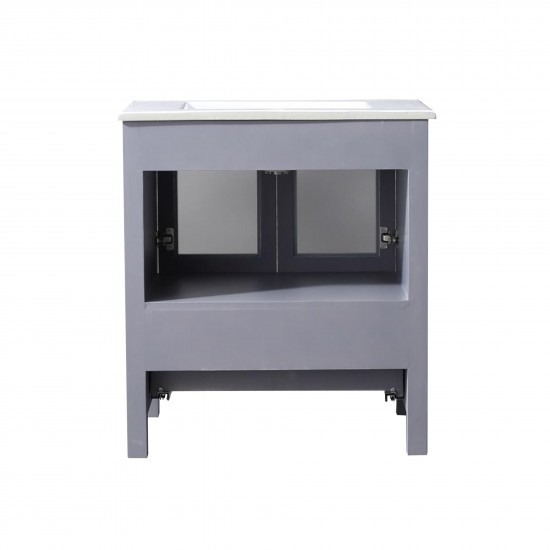 Volez 30" Dark Grey Single Vanity, Integrated Top, White Integrated Square Sink and no Mirror