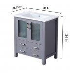 Volez 30" Dark Grey Single Vanity, Integrated Top, White Integrated Square Sink and no Mirror