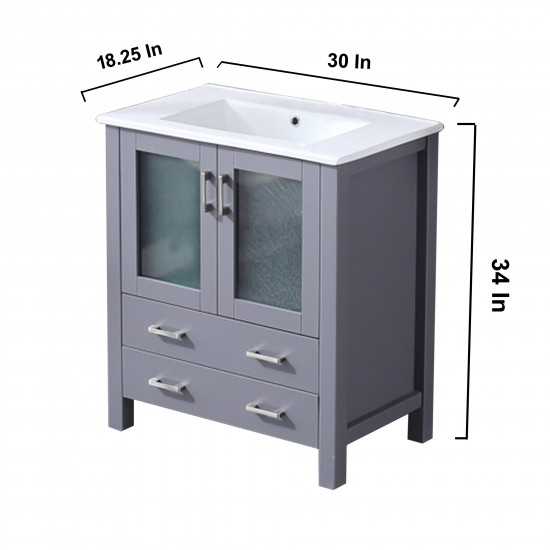 Volez 30" Dark Grey Single Vanity, Integrated Top, White Integrated Square Sink and no Mirror