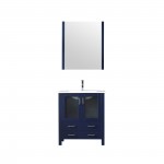 Volez 30" Navy Blue Single Vanity, Integrated Top, White Integrated Square Sink and 28" Mirror w/ Faucet