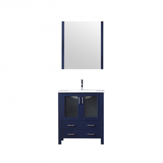 Volez 30" Navy Blue Single Vanity, Integrated Top, White Integrated Square Sink and 28" Mirror w/ Faucet