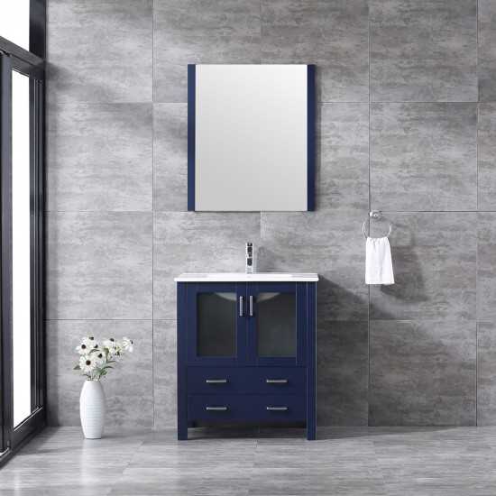 Volez 30" Navy Blue Single Vanity, Integrated Top, White Integrated Square Sink and 28" Mirror w/ Faucet