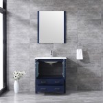 Volez 30" Navy Blue Single Vanity, Integrated Top, White Integrated Square Sink and 28" Mirror w/ Faucet