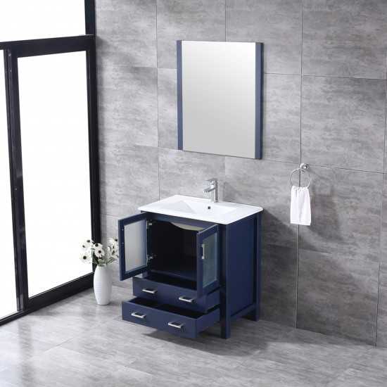 Volez 30" Navy Blue Single Vanity, Integrated Top, White Integrated Square Sink and 28" Mirror w/ Faucet