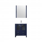 Volez 30" Navy Blue Single Vanity, Integrated Top, White Integrated Square Sink and 28" Mirror w/ Faucet