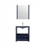 Volez 30" Navy Blue Single Vanity, Integrated Top, White Integrated Square Sink and 28" Mirror w/ Faucet