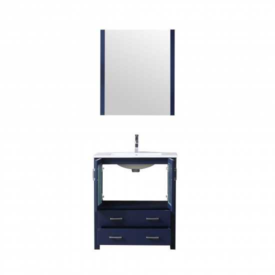 Volez 30" Navy Blue Single Vanity, Integrated Top, White Integrated Square Sink and 28" Mirror w/ Faucet