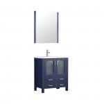 Volez 30" Navy Blue Single Vanity, Integrated Top, White Integrated Square Sink and 28" Mirror w/ Faucet