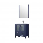 Volez 30" Navy Blue Single Vanity, Integrated Top, White Integrated Square Sink and 28" Mirror w/ Faucet