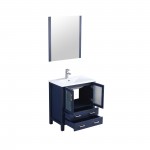 Volez 30" Navy Blue Single Vanity, Integrated Top, White Integrated Square Sink and 28" Mirror w/ Faucet