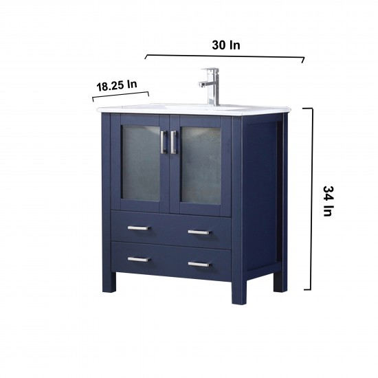 Volez 30" Navy Blue Single Vanity, Integrated Top, White Integrated Square Sink and 28" Mirror w/ Faucet