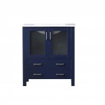 Volez 30" Navy Blue Single Vanity, Integrated Top, White Integrated Square Sink and no Mirror