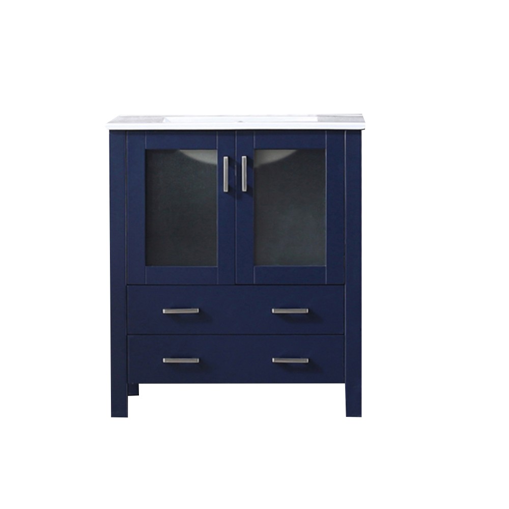 Volez 30" Navy Blue Single Vanity, Integrated Top, White Integrated Square Sink and no Mirror