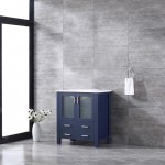 Volez 30" Navy Blue Single Vanity, Integrated Top, White Integrated Square Sink and no Mirror