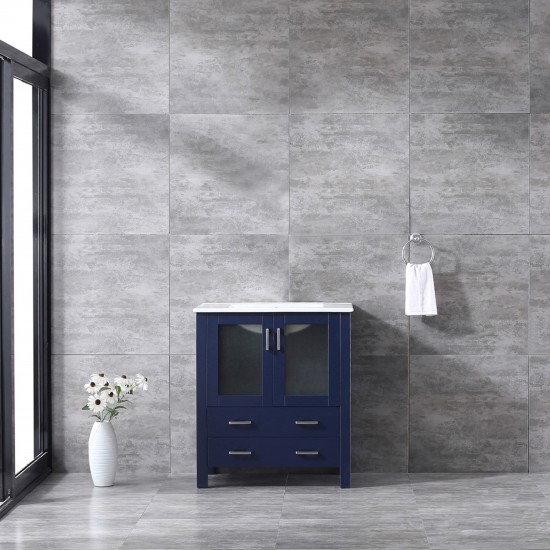 Volez 30" Navy Blue Single Vanity, Integrated Top, White Integrated Square Sink and no Mirror