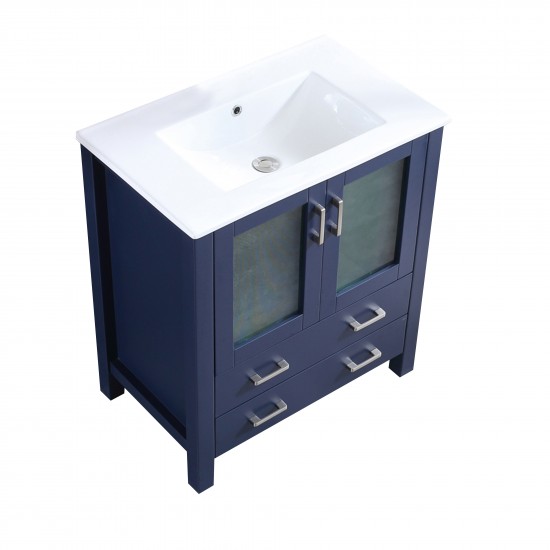 Volez 30" Navy Blue Single Vanity, Integrated Top, White Integrated Square Sink and no Mirror