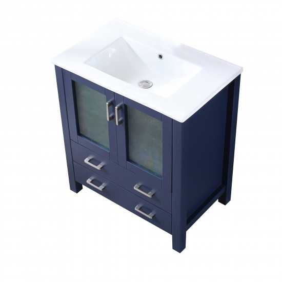 Volez 30" Navy Blue Single Vanity, Integrated Top, White Integrated Square Sink and no Mirror