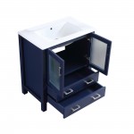 Volez 30" Navy Blue Single Vanity, Integrated Top, White Integrated Square Sink and no Mirror