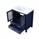 Volez 30" Navy Blue Single Vanity, Integrated Top, White Integrated Square Sink and no Mirror