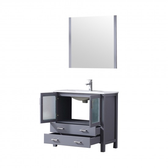 Volez 36" Dark Grey Single Vanity, Integrated Top, White Integrated Square Sink and 34" Mirror w/ Faucet