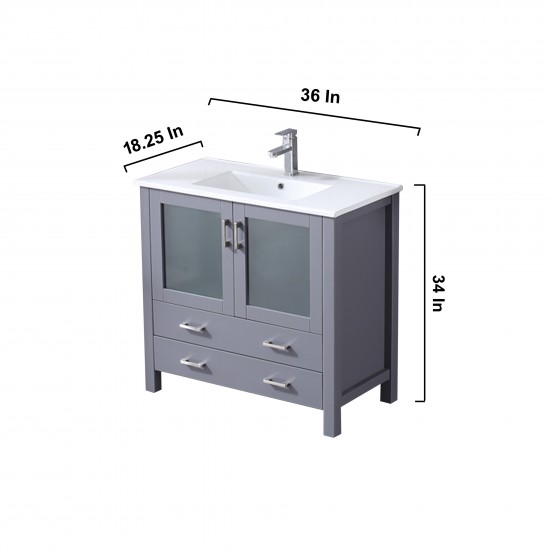 Volez 36" Dark Grey Single Vanity, Integrated Top, White Integrated Square Sink and 34" Mirror w/ Faucet