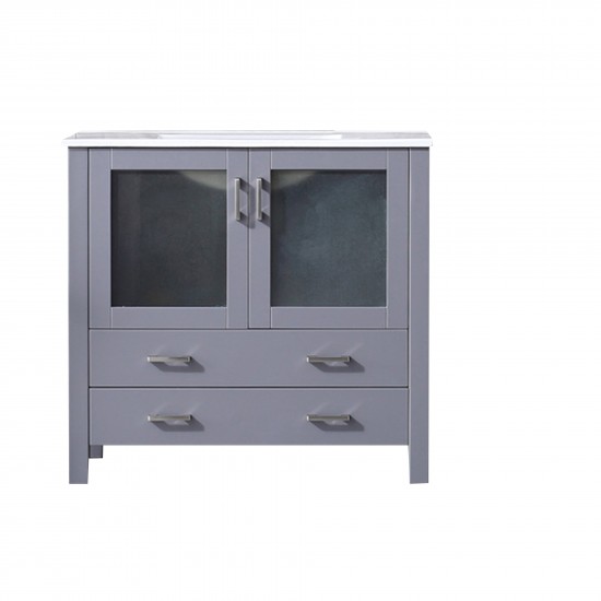 Volez 36" Dark Grey Single Vanity, Integrated Top, White Integrated Square Sink and no Mirror