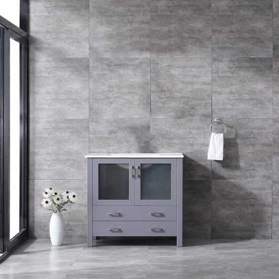 Volez 36" Dark Grey Single Vanity, Integrated Top, White Integrated Square Sink and no Mirror