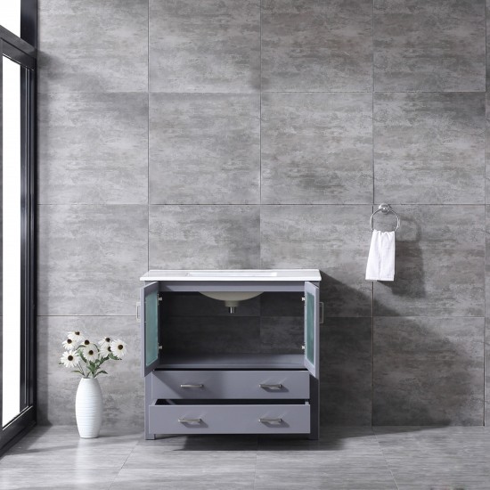 Volez 36" Dark Grey Single Vanity, Integrated Top, White Integrated Square Sink and no Mirror