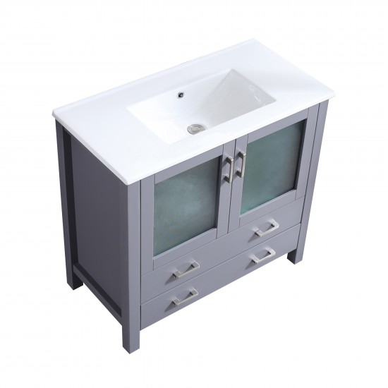 Volez 36" Dark Grey Single Vanity, Integrated Top, White Integrated Square Sink and no Mirror