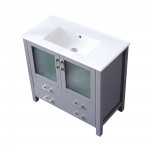 Volez 36" Dark Grey Single Vanity, Integrated Top, White Integrated Square Sink and no Mirror