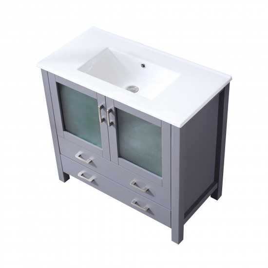 Volez 36" Dark Grey Single Vanity, Integrated Top, White Integrated Square Sink and no Mirror