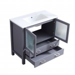 Volez 36" Dark Grey Single Vanity, Integrated Top, White Integrated Square Sink and no Mirror