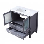 Volez 36" Dark Grey Single Vanity, Integrated Top, White Integrated Square Sink and no Mirror