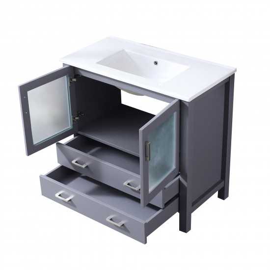Volez 36" Dark Grey Single Vanity, Integrated Top, White Integrated Square Sink and no Mirror