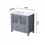 Volez 36" Dark Grey Single Vanity, Integrated Top, White Integrated Square Sink and no Mirror