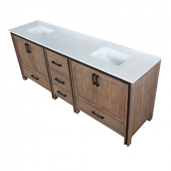 Ziva 84" Rustic Barnwood Double Vanity, Cultured Marble Top, White Square Sink and no Mirror